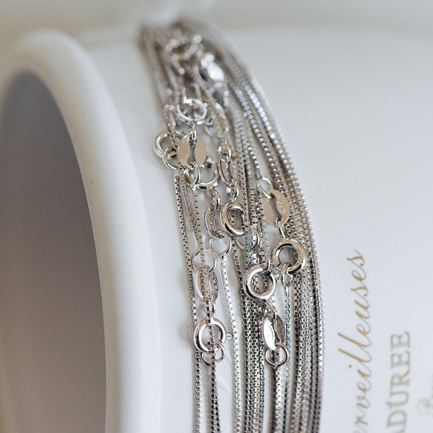 Sterling Silver .925 Finished Necklace Chains for Women, Rhodium plated 18 Inch Box Chains, 0.6mm=22 gauge, Ready to Wear (CY-012)