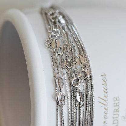 Sterling Silver .925 Finished Necklace Chains for Women, Rhodium plated 18 Inch Box Chains, 0.6mm=22 gauge, Ready to Wear (CY-012)