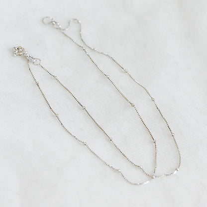 Sterling Silver .925 Beaded Necklace Chains, Rhodium plated Box Chains with Round Ball Beads, 0.6mm=22 gauge, 18 Inch Ready to Wear (CY-013)