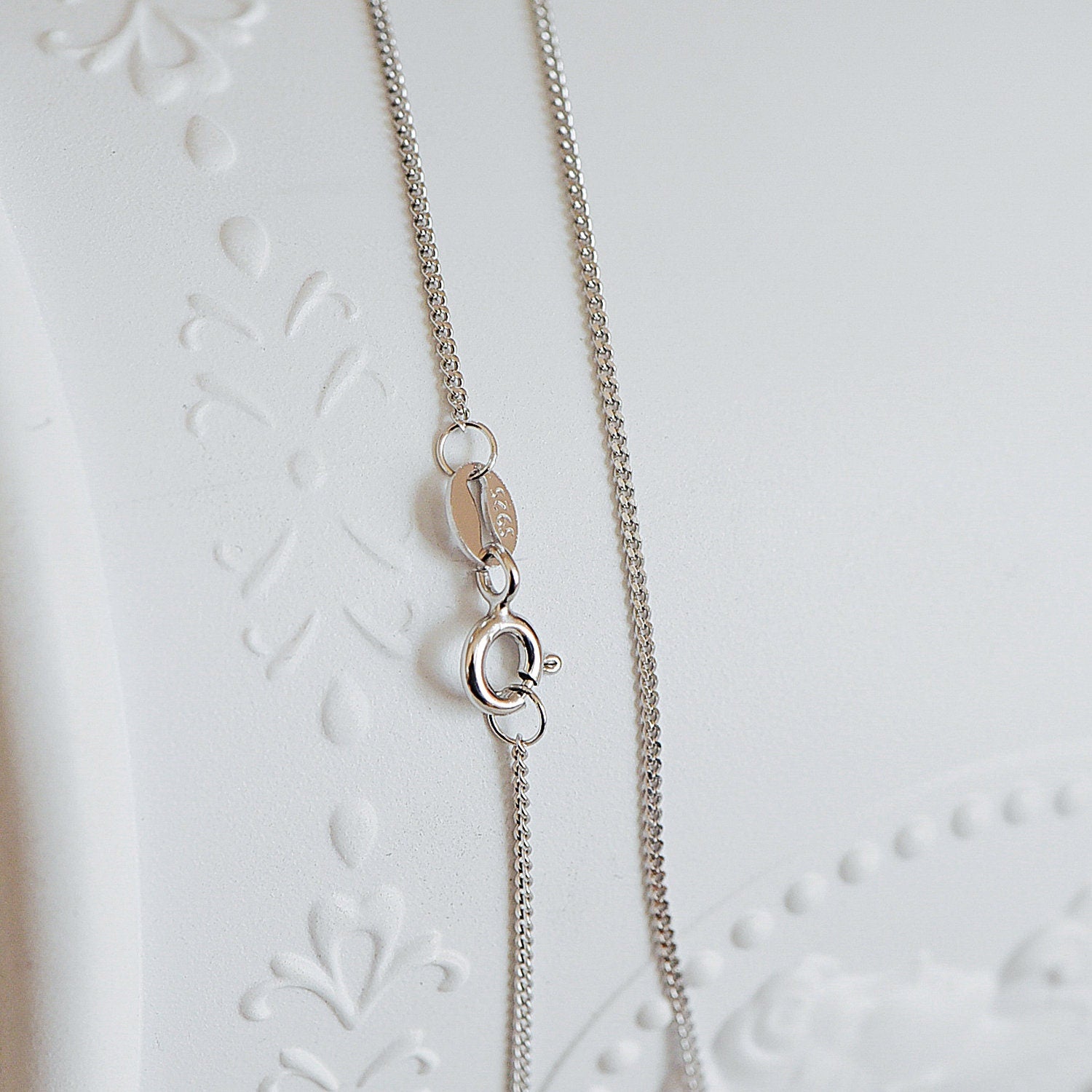 Sterling Silver .925 Curb Chain 1mm, Finished Dainty Necklace Chains, Rhodium plated 18 Inch Ready to Wear (CY-014)