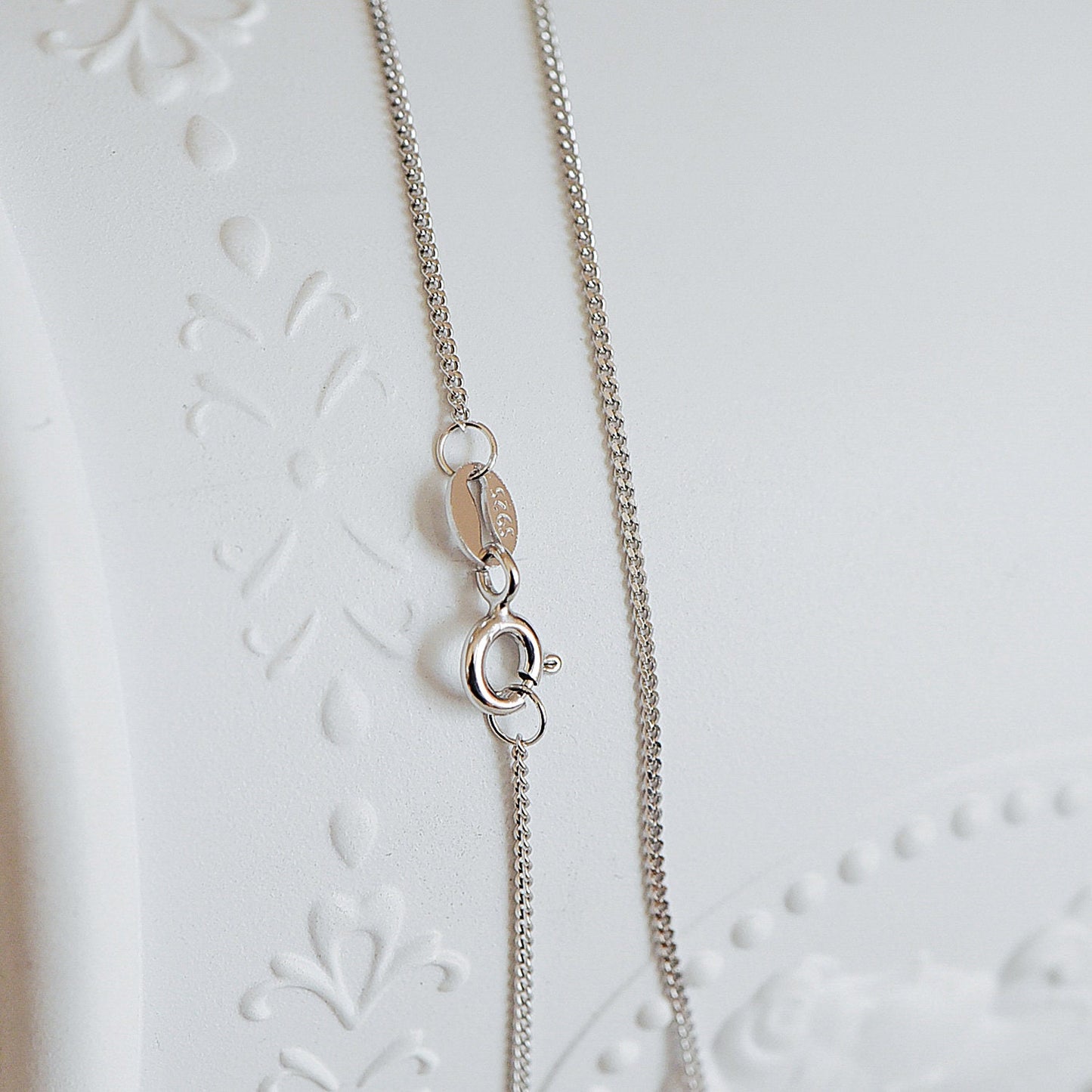 Sterling Silver .925 Curb Chain 1mm, Finished Dainty Necklace Chains, Rhodium plated 18 Inch Ready to Wear (CY-014)