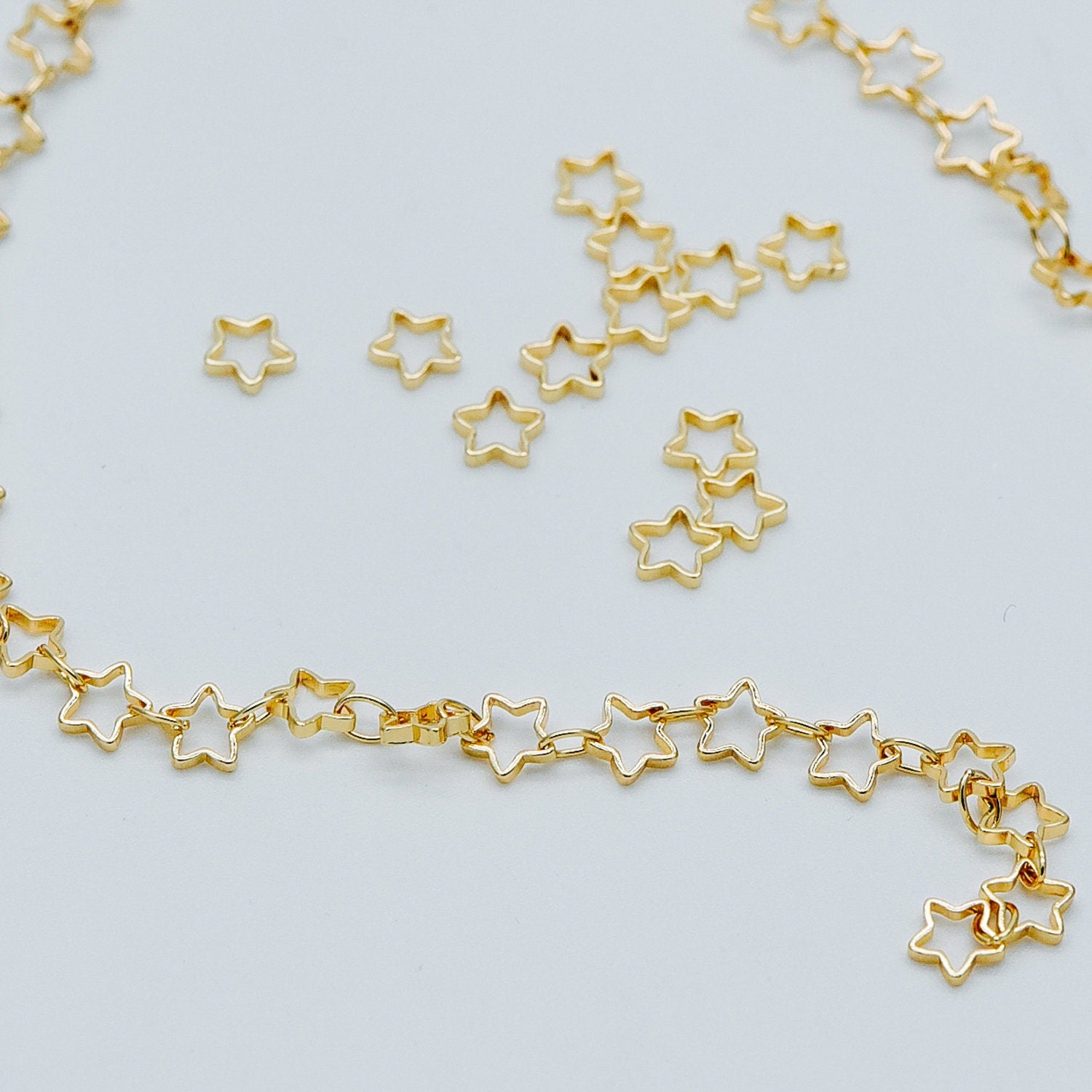 50pcs Gold Star Link Charms 5mm, Real Gold plated Brass, Geometric Star Connector (GB-499)