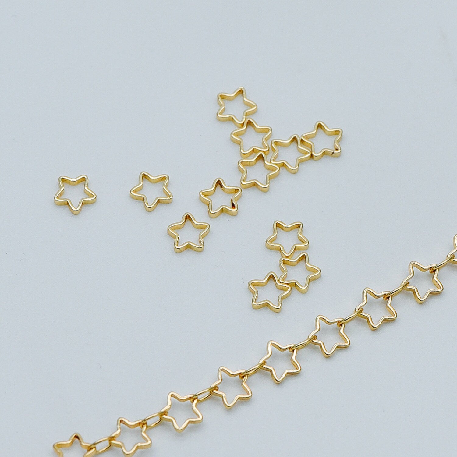 50pcs Gold Star Link Charms 5mm, Real Gold plated Brass, Geometric Star Connector (GB-499)