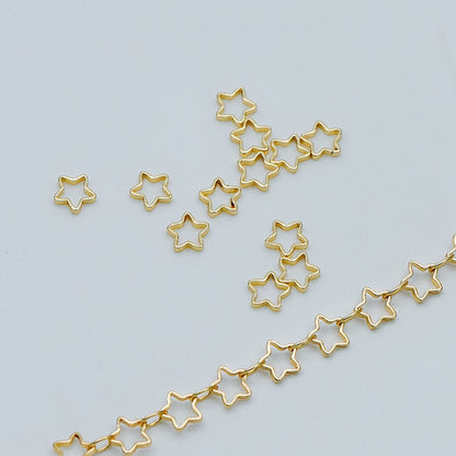 50pcs Gold Star Link Charms 5mm, Real Gold plated Brass, Geometric Star Connector (GB-499)