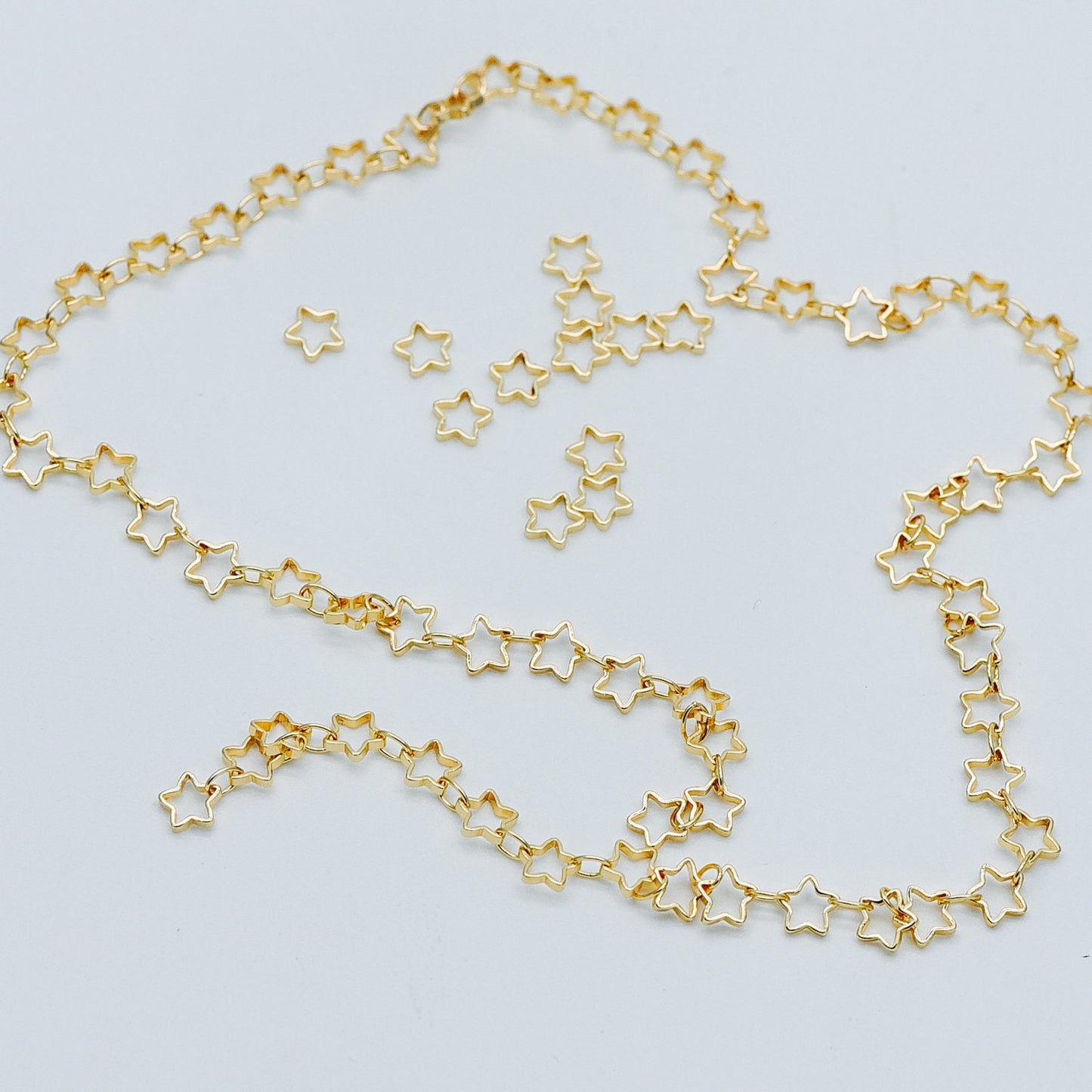 50pcs Gold Star Link Charms 5mm, Real Gold plated Brass, Geometric Star Connector (GB-499)