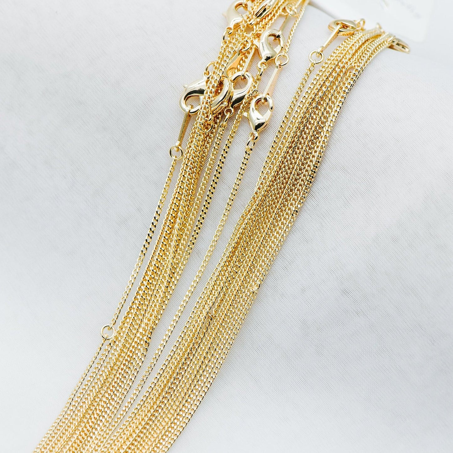Gold/ Silver Dainty Curb Chains, Gold/ Rhodium plated Brass Finished Necklace, 16.5/ 17.5/ 20 Inches Adjustable, Ready to Wear (#LK-199)