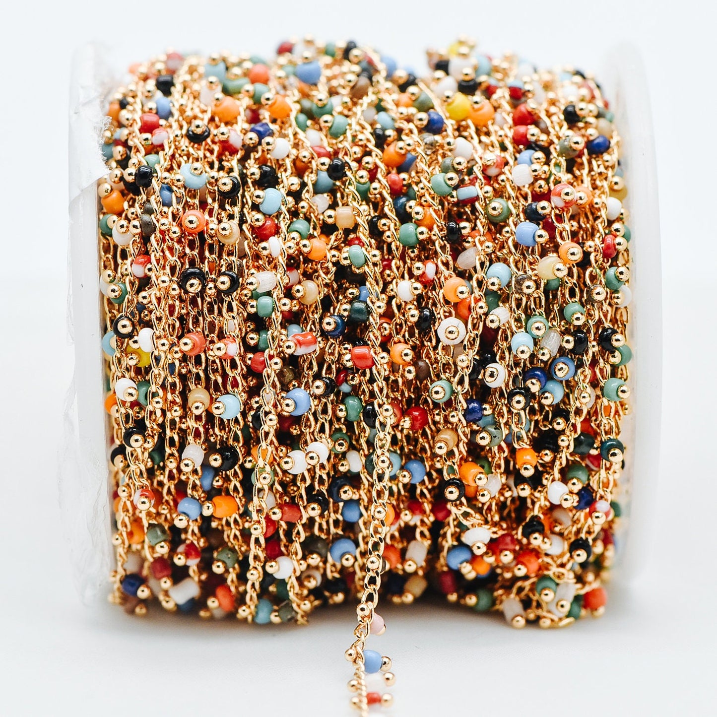 Gold plated Brass Beaded Chains, 1.8mm Chain with Glass Seed Beads, Necklace Chain Components (#LK-201)/ 1 Meter=3.3 ft