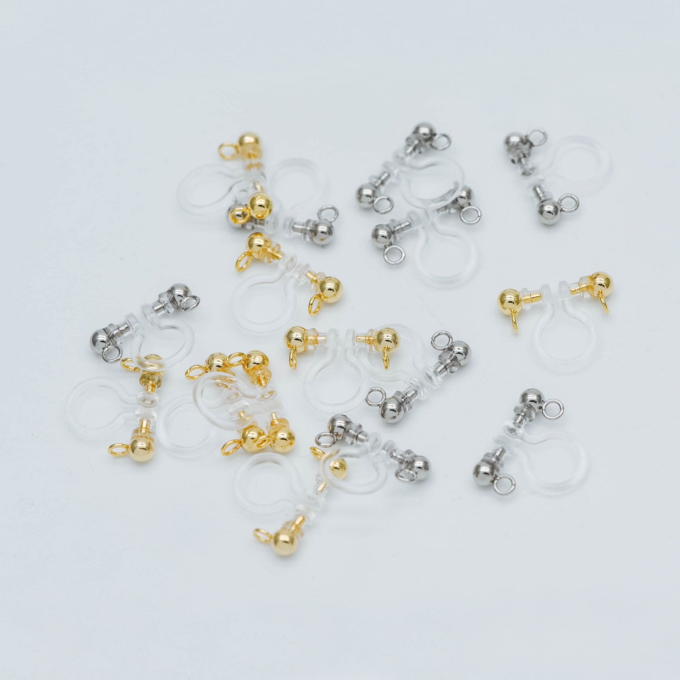 10pcs Resin Clip On Earring Findings, Gold/ Rhodium plated Brass Earwire, Gold/ Silver Non Pierced Earrings (GB-504)