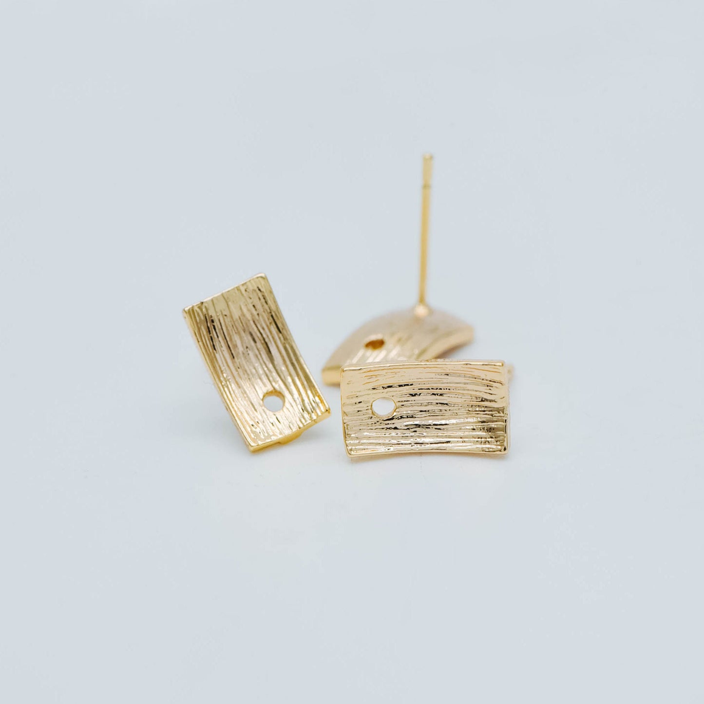 10pcs Rectangle Ear Posts with Loop/ Hole, 18K Gold Plated Brass Stud Earrings Findings, Geometric Earring Components (GB-508)