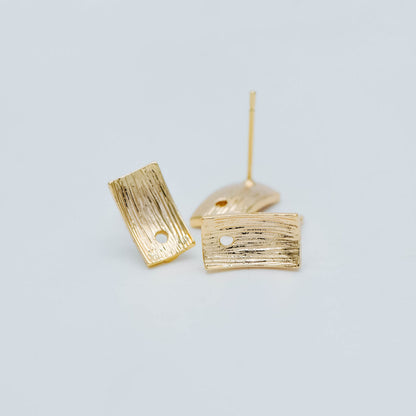 10pcs Rectangle Ear Posts with Loop/ Hole, 18K Gold Plated Brass Stud Earrings Findings, Geometric Earring Components (GB-508)