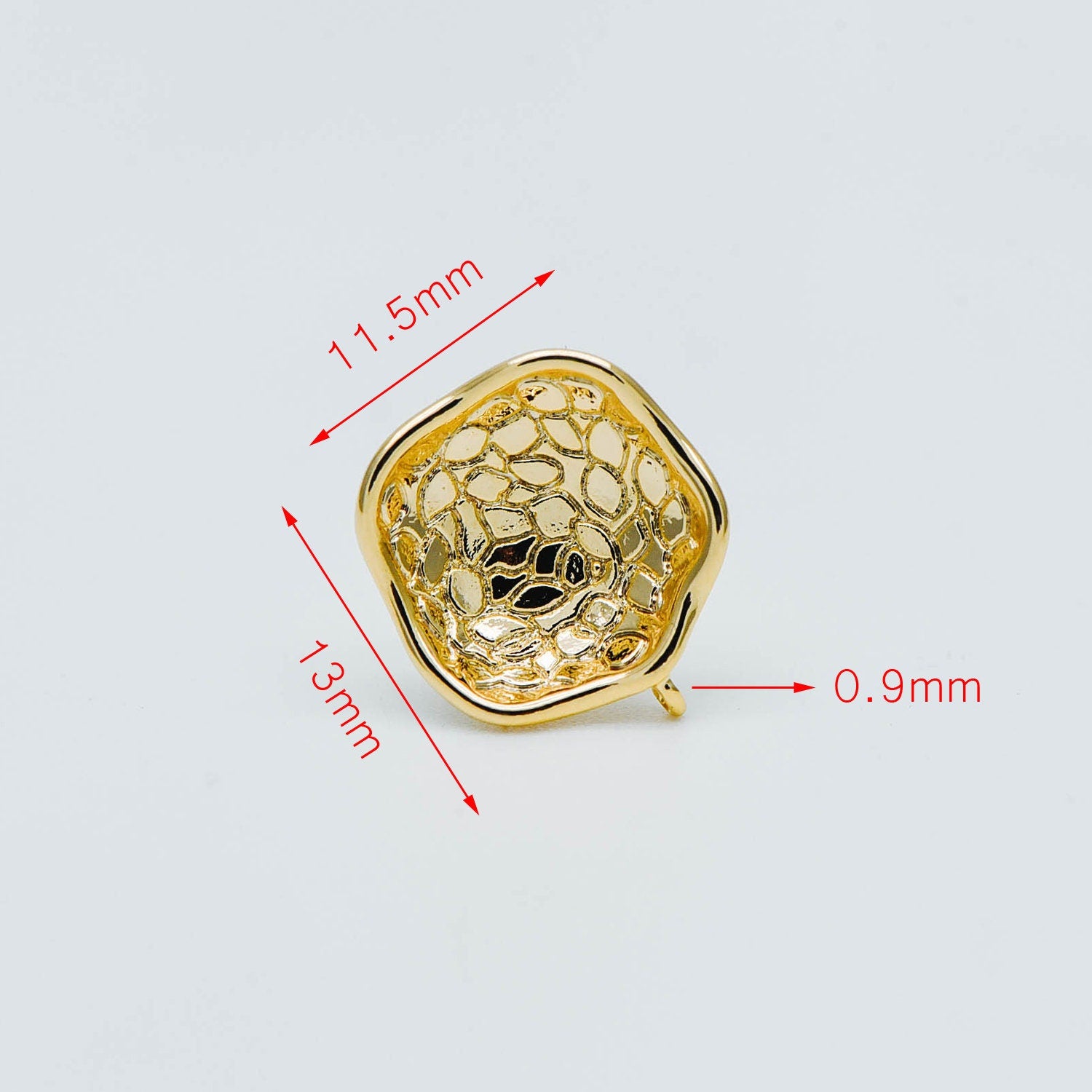 10pcs Gold plated Brass Ear Posts 13mm, Flower Stud Earring with Loop, Floral Earring Components (GB-515)
