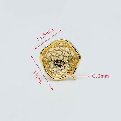 10pcs Gold plated Brass Ear Posts 13mm, Flower Stud Earring with Loop, Floral Earring Components (GB-515)