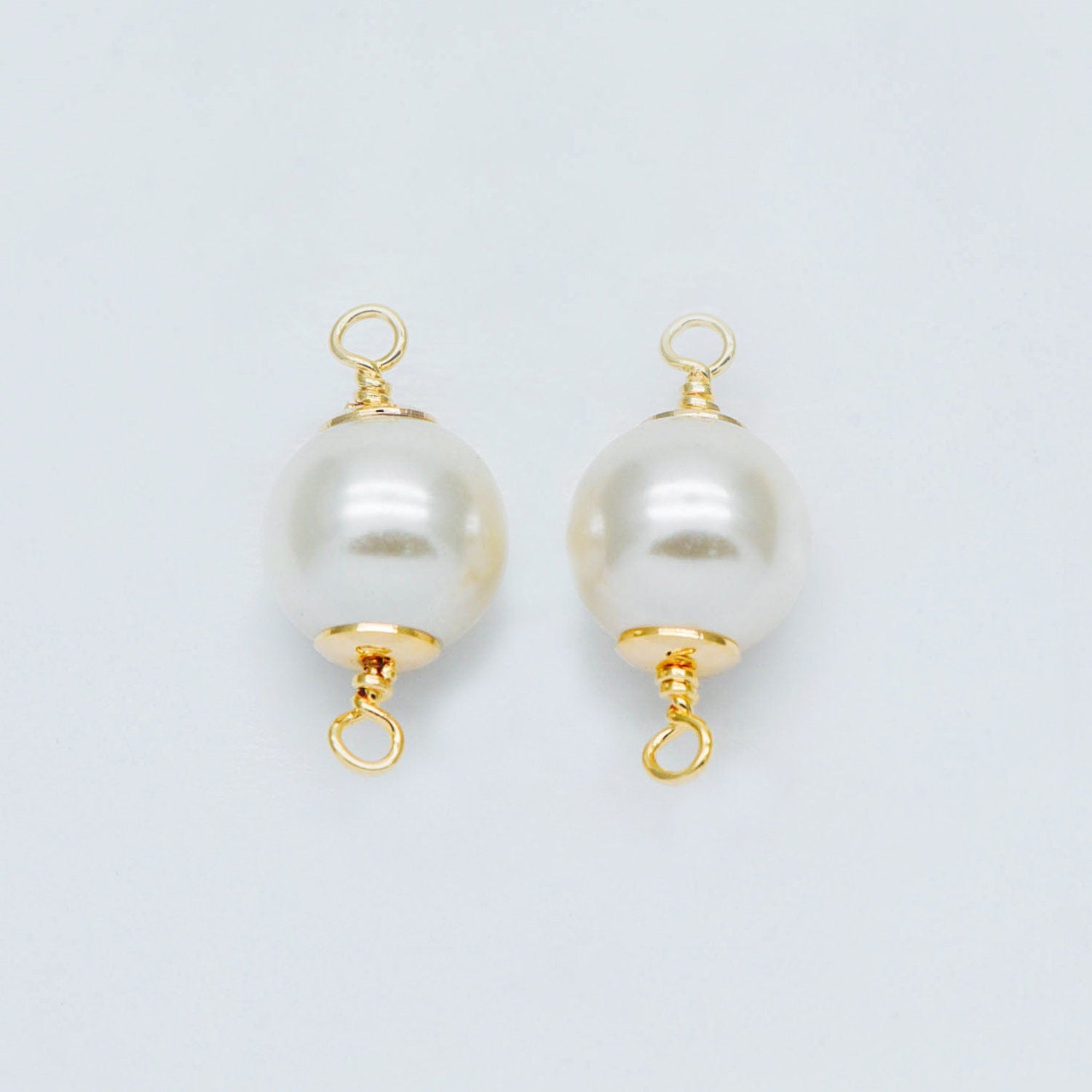 10pcs Gold plated Brass Faux Pearl Charm Connectors 6/ 8/ 10mm (GB-518)