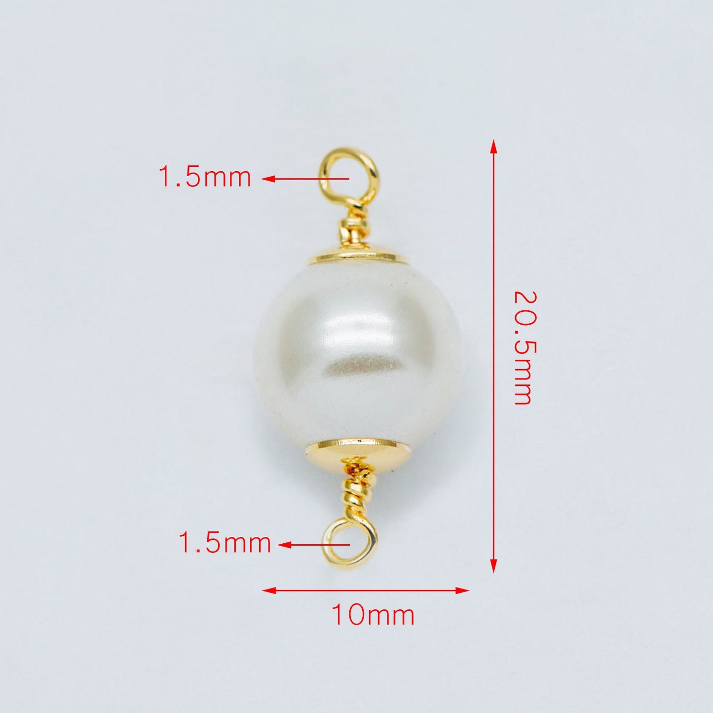 10pcs Gold plated Brass Faux Pearl Charm Connectors 6/ 8/ 10mm (GB-518)