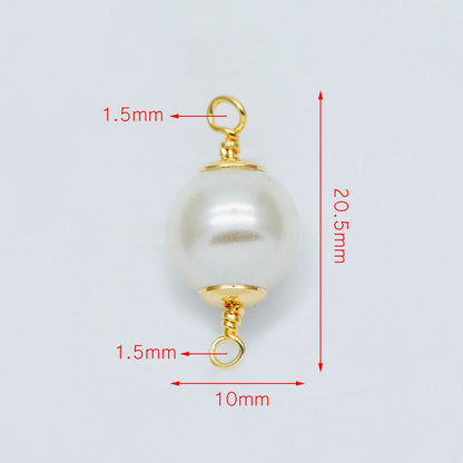 10pcs Gold plated Brass Faux Pearl Charm Connectors 6/ 8/ 10mm (GB-518)