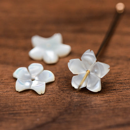 White Mother of Pearl Shell Sakura Flower Beads 10mm -V1024 / 10Pcs