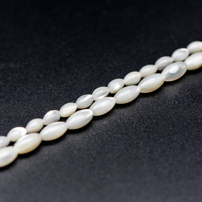 White Mother of Pearl Shell Oval Beads 3x5/ 4x6mm -(#V1208) Full strand