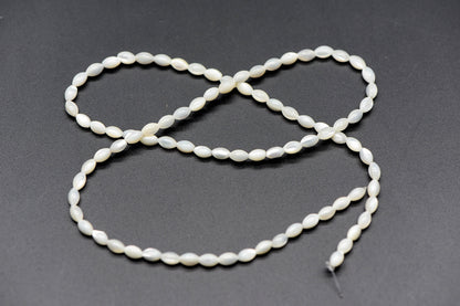 White Mother of Pearl Shell Oval Beads 3x5/ 4x6mm -(#V1208) Full strand
