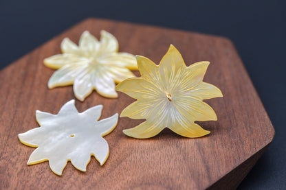 10pcs Yellow Mother of Pearl Shell Lotus Carved Flowers 36mm -(V1216-2)