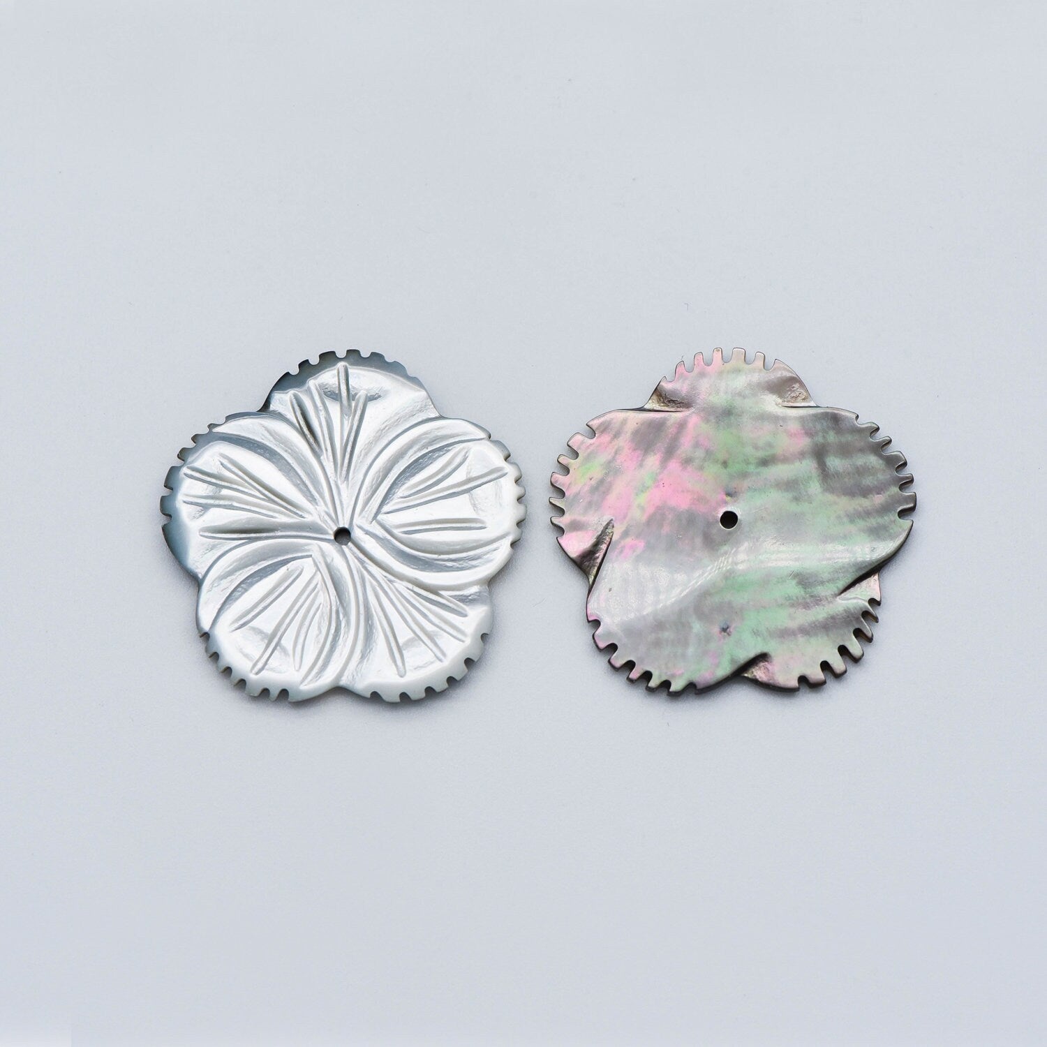 Black Mother of Pearl Shell Carved Flower 30mm Large, Center Drilled Hole -(V1209)/ 10pcs