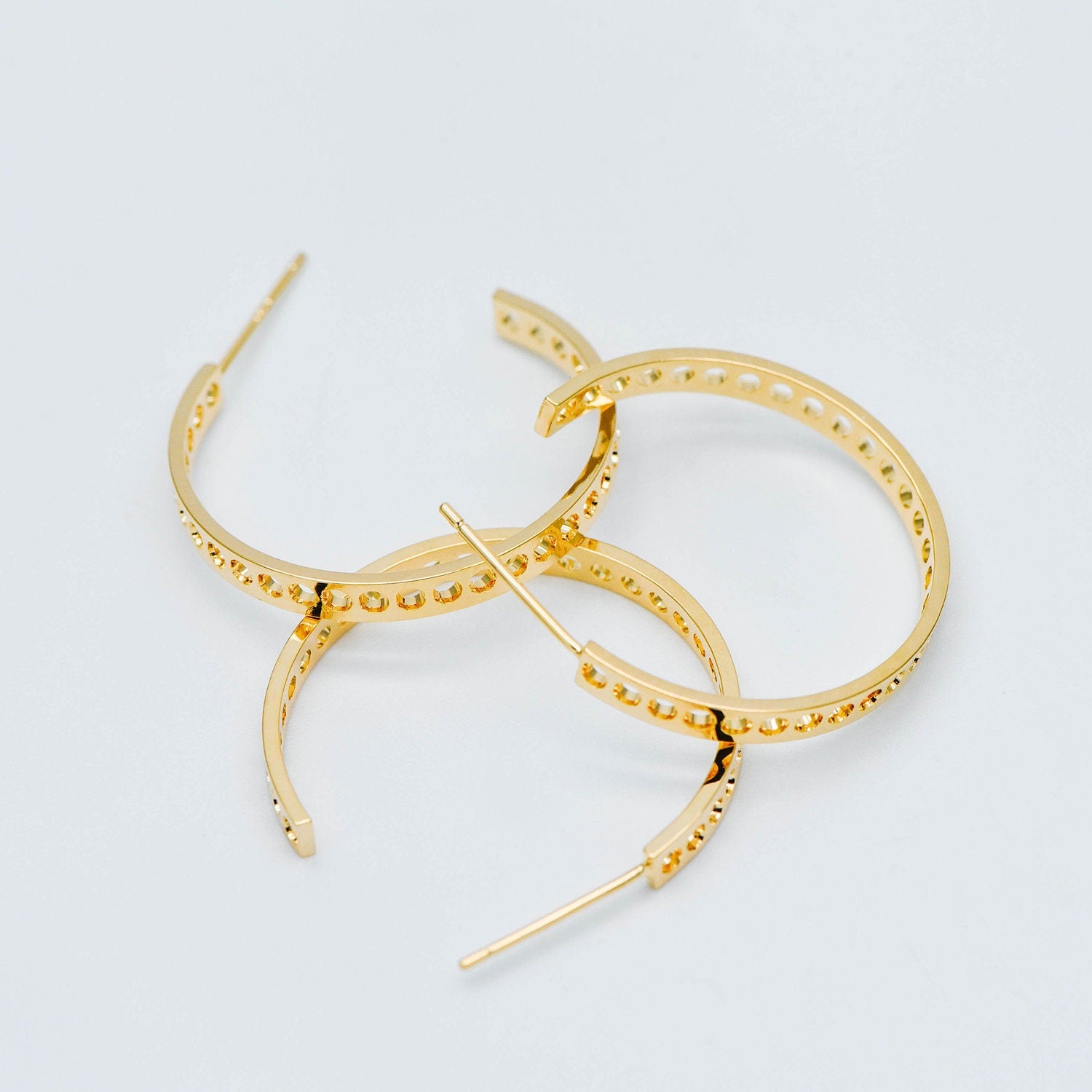 10pcs Gold plated Brass Earring Posts 16/26mm, Geometric Circle Stud Earring with Multi Holes (GB-524)