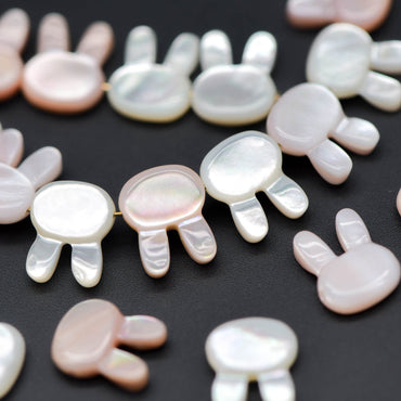 10pcs White/ Pink Mother of Pearl Shell Bunny Beads, Cute Rabbit Charms 12mm -(#V1312)