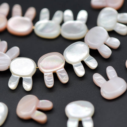 10pcs White/ Pink Mother of Pearl Shell Bunny Beads, Cute Rabbit Charms 12mm -(#V1312)