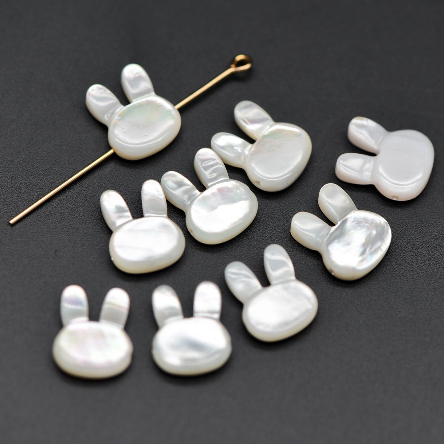10pcs White/ Pink Mother of Pearl Shell Bunny Beads, Cute Rabbit Charms 12mm -(#V1312)