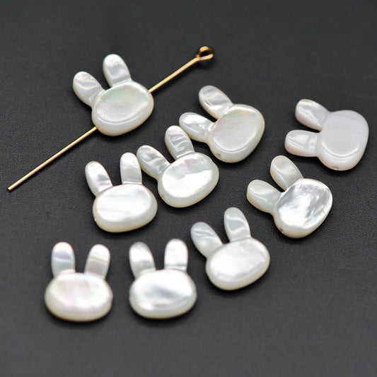 10pcs White/ Pink Mother of Pearl Shell Bunny Beads, Cute Rabbit Charms 12mm -(#V1312)