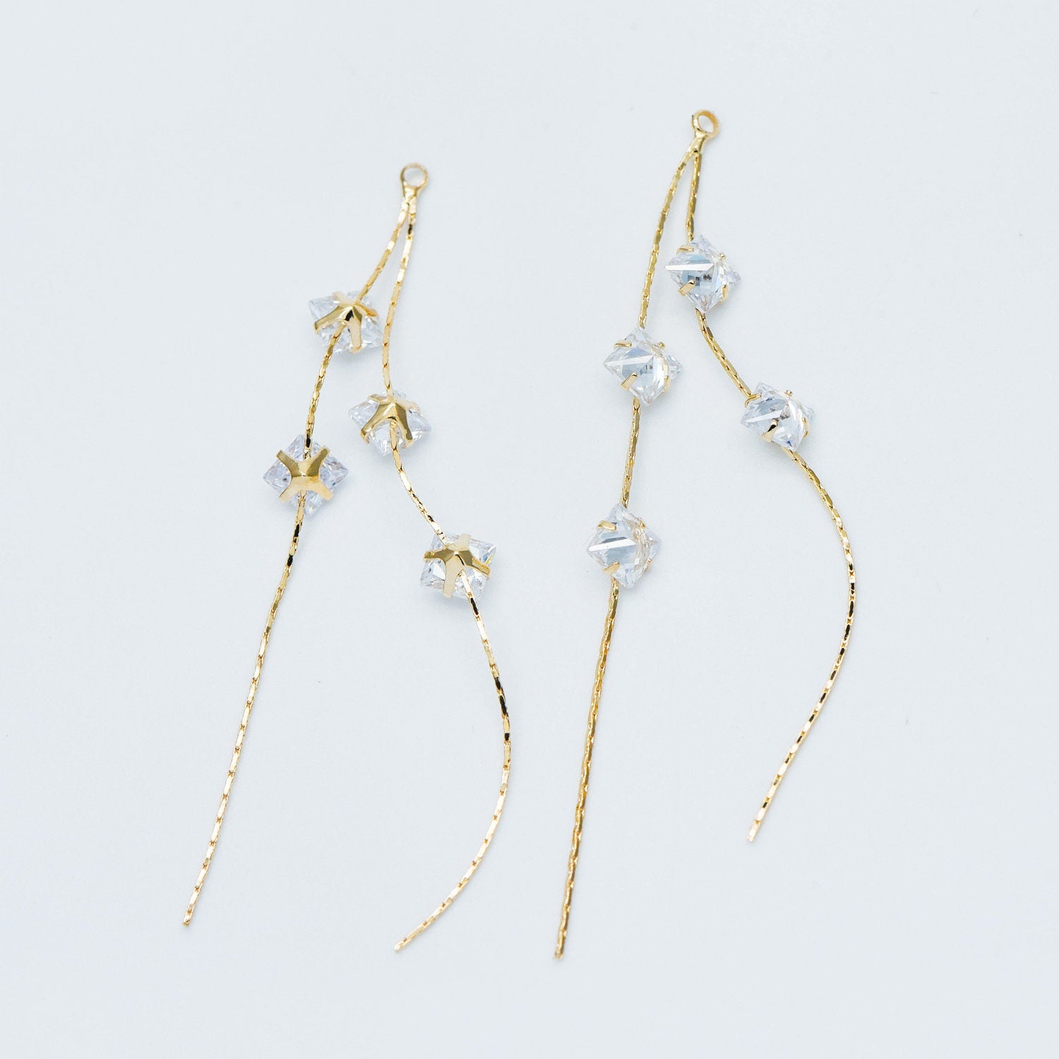 4pcs Gold Earring Tassel Pendants, Gold plated Brass Chain Charm with CZ, Earwire Component Supplies (GB-1234-H)