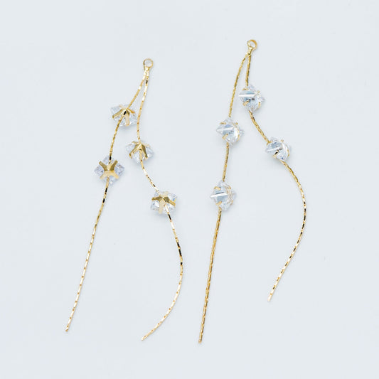 4pcs Gold Earring Tassel Pendants, Gold plated Brass Chain Charm with CZ, Earwire Component Supplies (GB-1234-H)