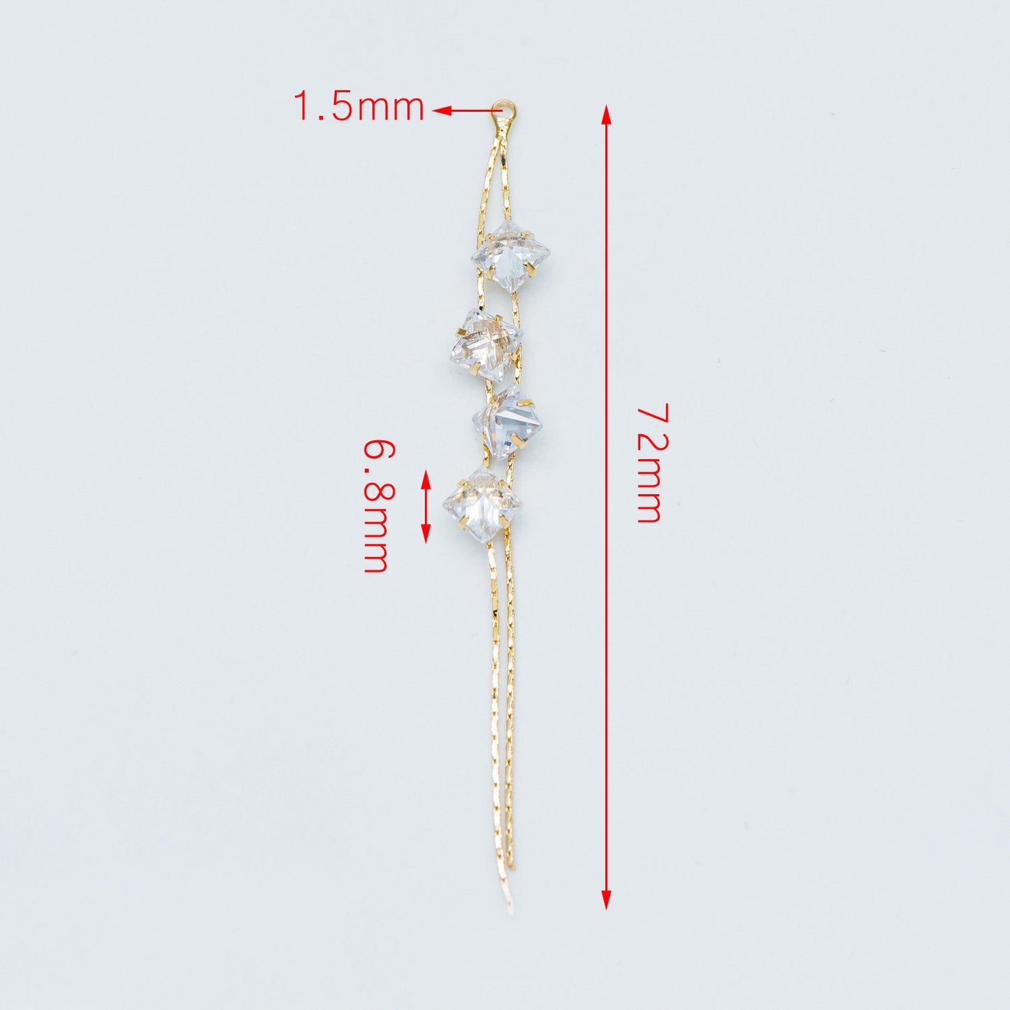 4pcs Gold Earring Tassel Pendants, Gold plated Brass Chain Charm with CZ, Earwire Component Supplies (GB-1234-H)