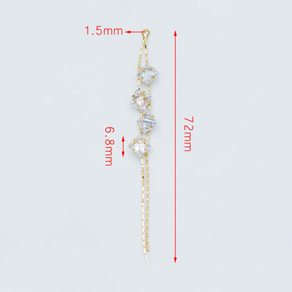 4pcs Gold Earring Tassel Pendants, Gold plated Brass Chain Charm with CZ, Earwire Component Supplies (GB-1234-H)