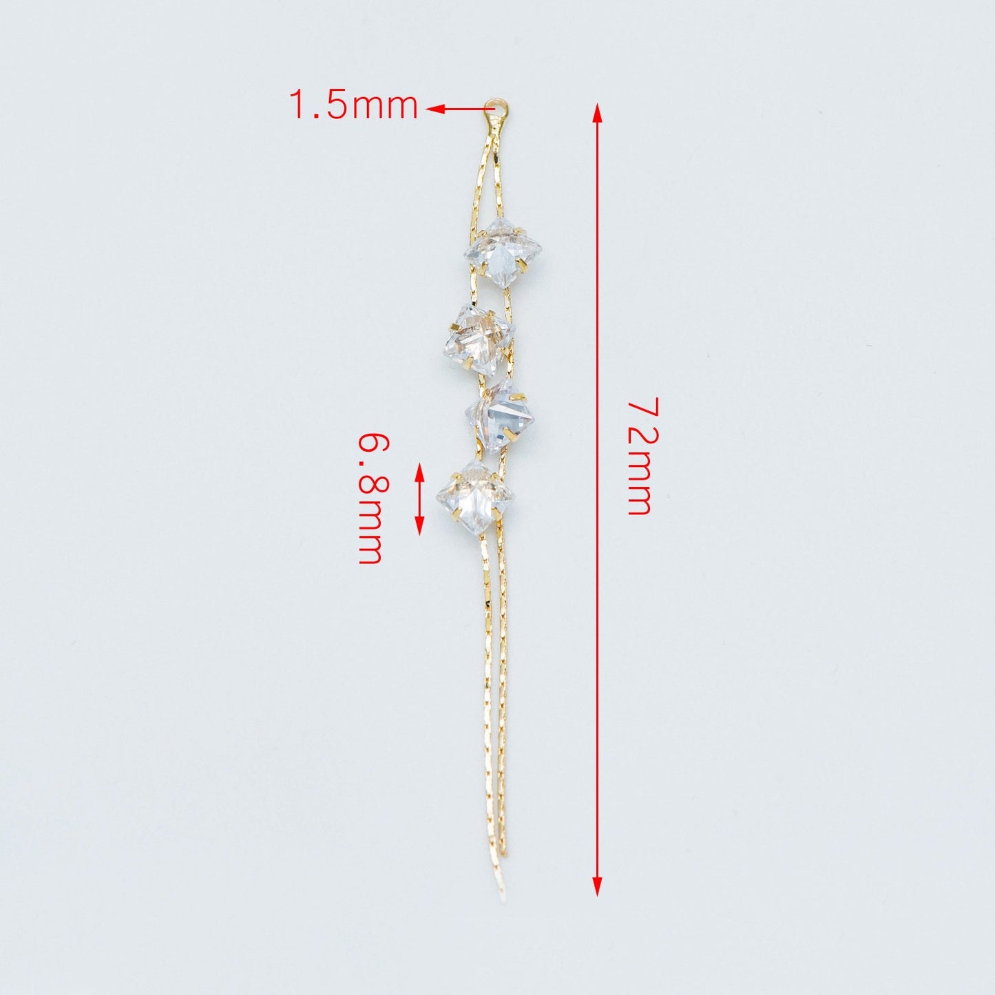 4pcs Gold Earring Tassel Pendants, Gold plated Brass Chain Charm with CZ, Earwire Component Supplies (GB-1234-H)