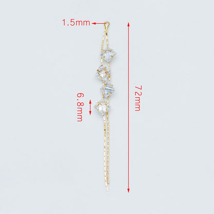 4pcs Gold Earring Tassel Pendants, Gold plated Brass Chain Charm with CZ, Earwire Component Supplies (GB-1234-H)