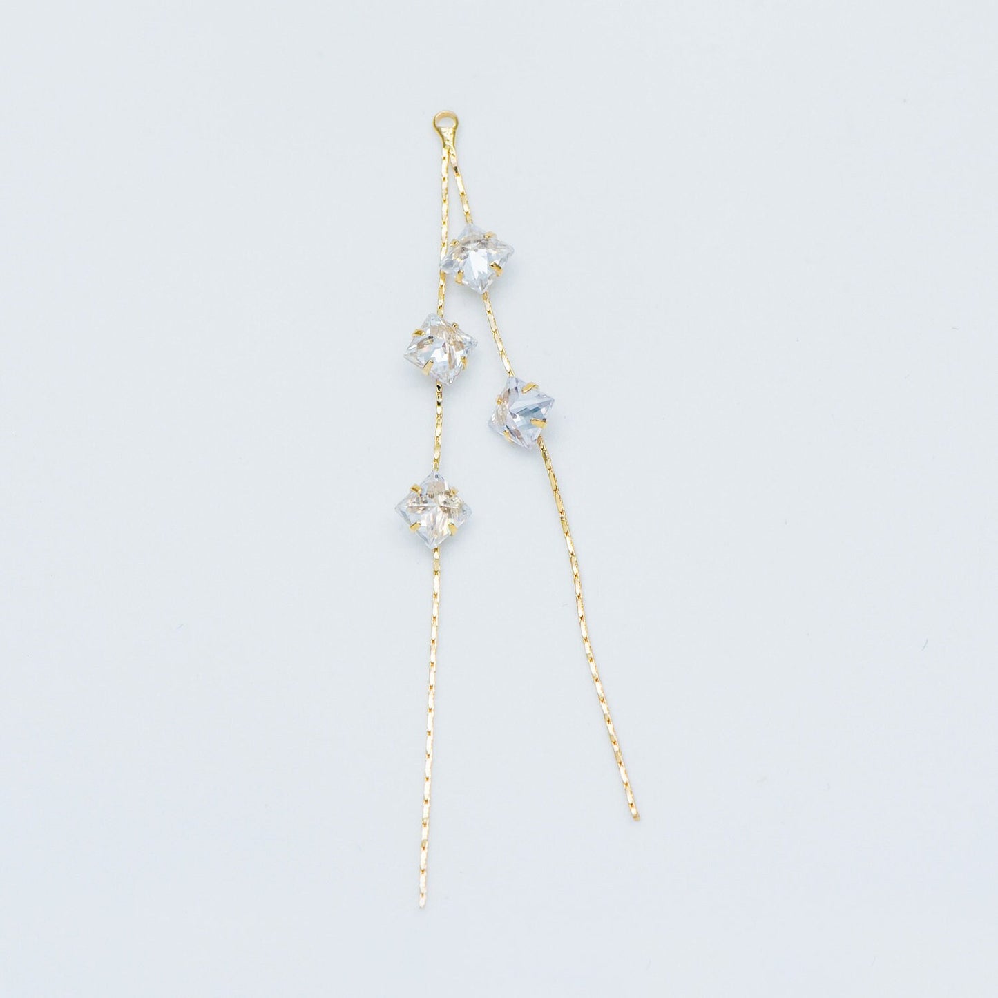 4pcs Gold Earring Tassel Pendants, Gold plated Brass Chain Charm with CZ, Earwire Component Supplies (GB-1234-H)