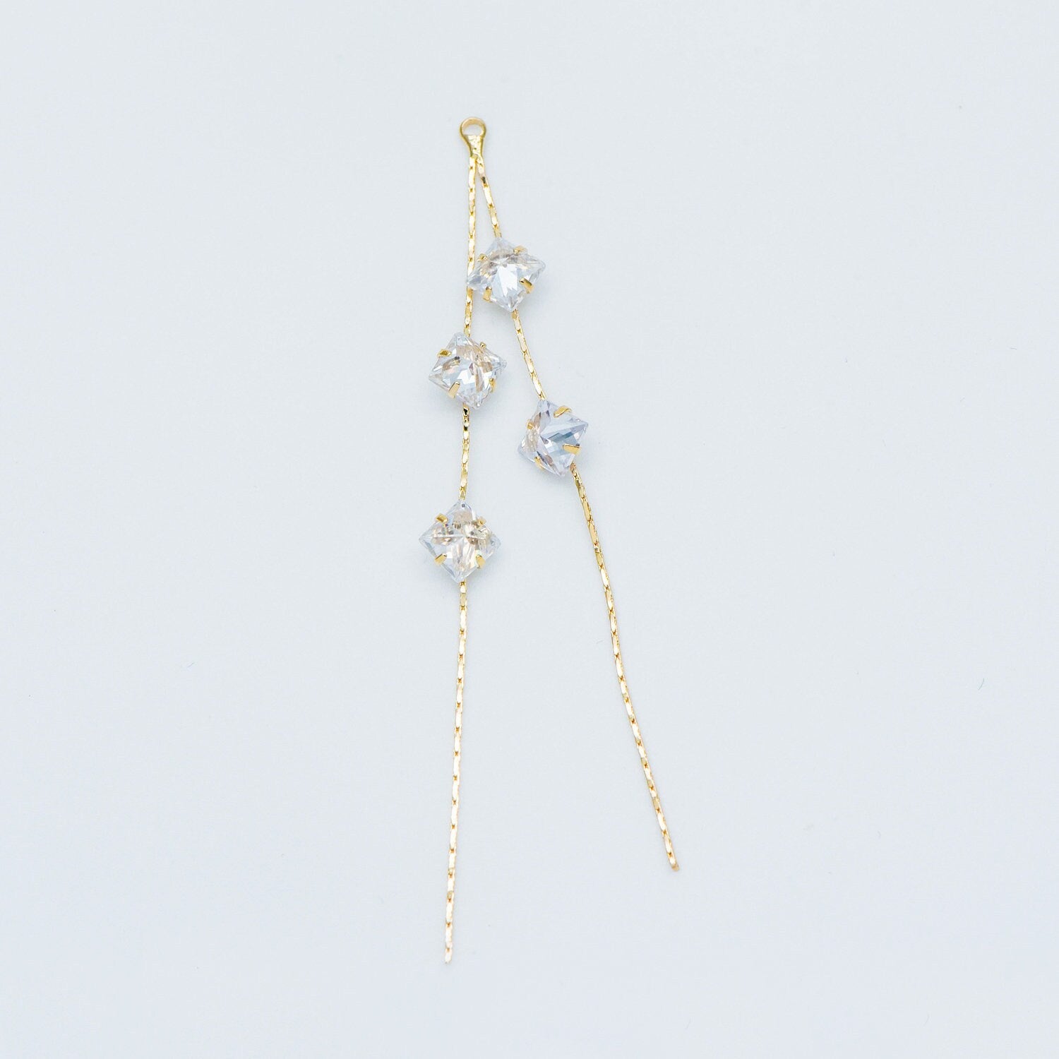 4pcs Gold Earring Tassel Pendants, Gold plated Brass Chain Charm with CZ, Earwire Component Supplies (GB-1234-H)