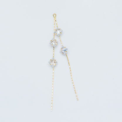 4pcs Gold Earring Tassel Pendants, Gold plated Brass Chain Charm with CZ, Earwire Component Supplies (GB-1234-H)