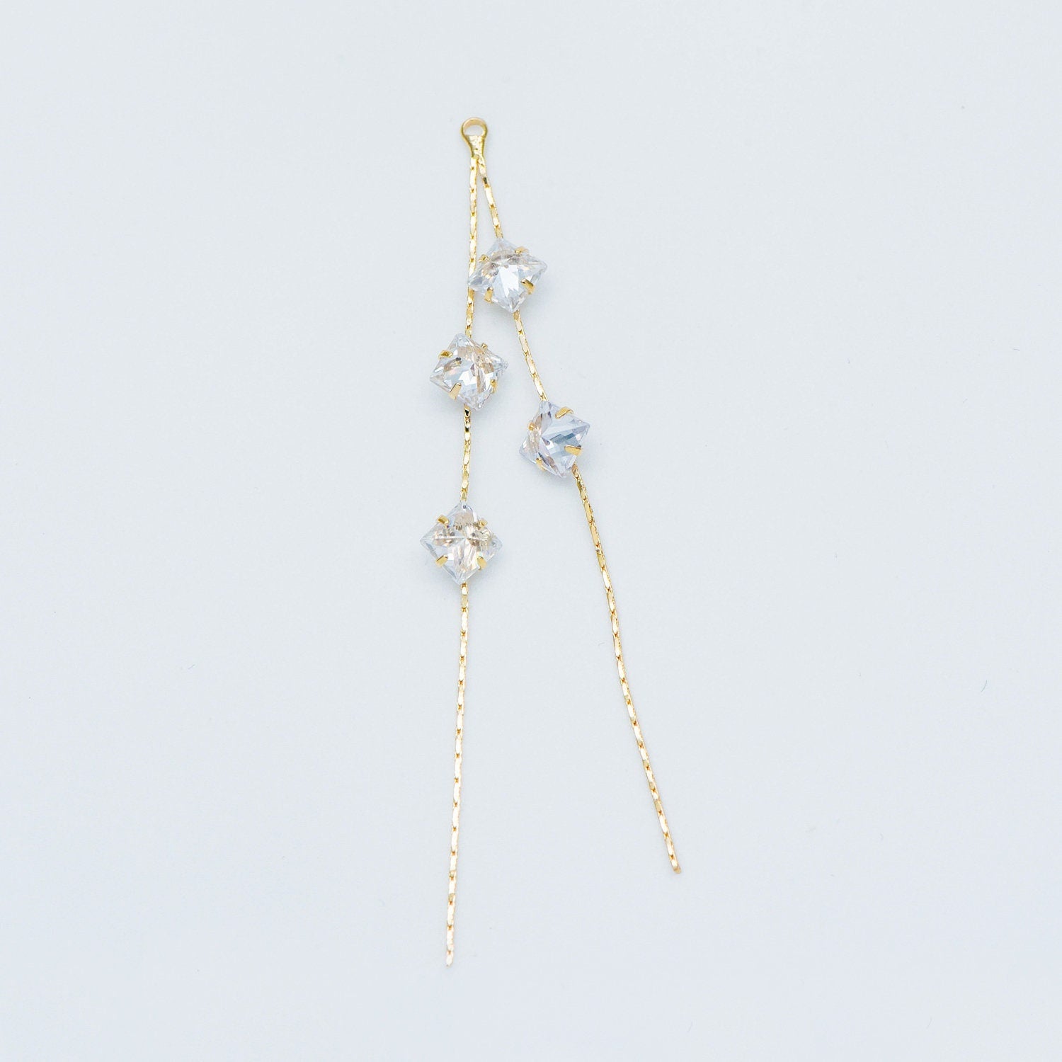 4pcs Gold Earring Tassel Pendants, Gold plated Brass Chain Charm with CZ, Earwire Component Supplies (GB-1234-H)