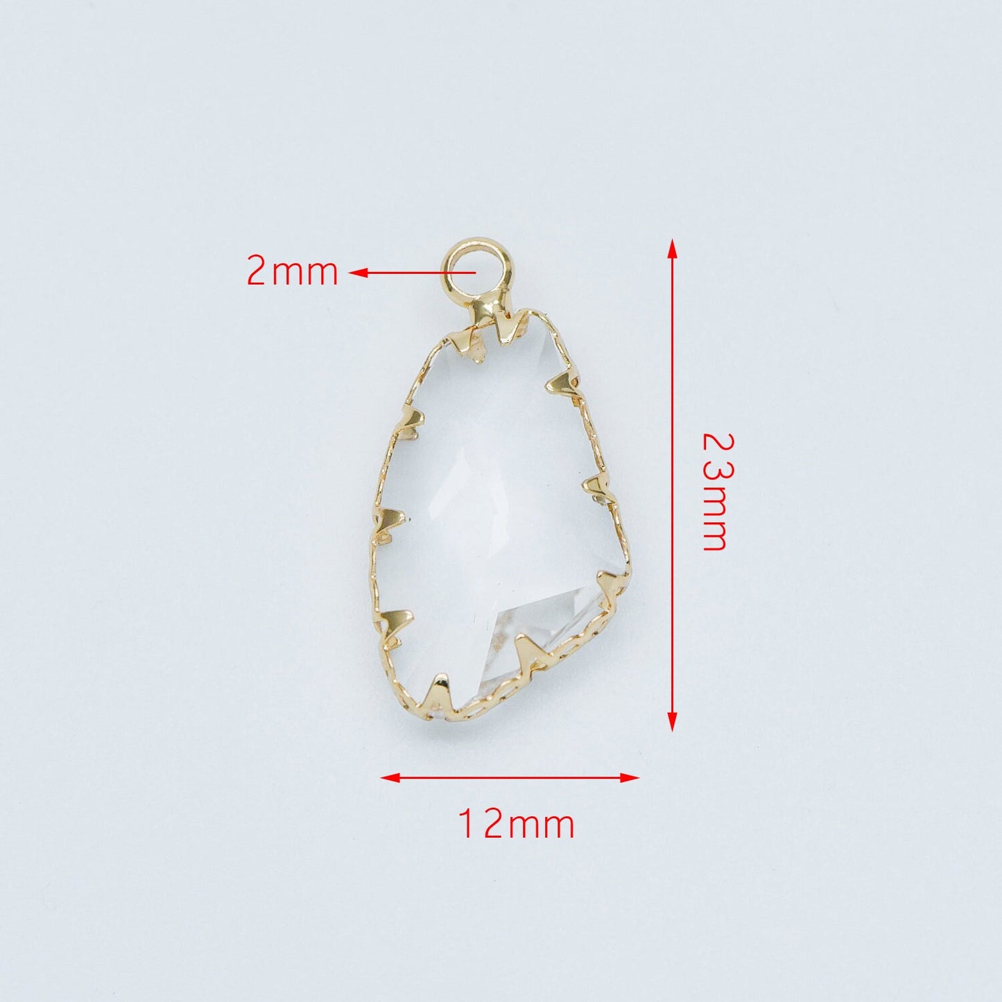 4pcs Gold Framed Clear Dangle Charms, Gold plated Brass Crystal Glass Pendants (GB-550)