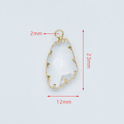 4pcs Gold Framed Clear Dangle Charms, Gold plated Brass Crystal Glass Pendants (GB-550)