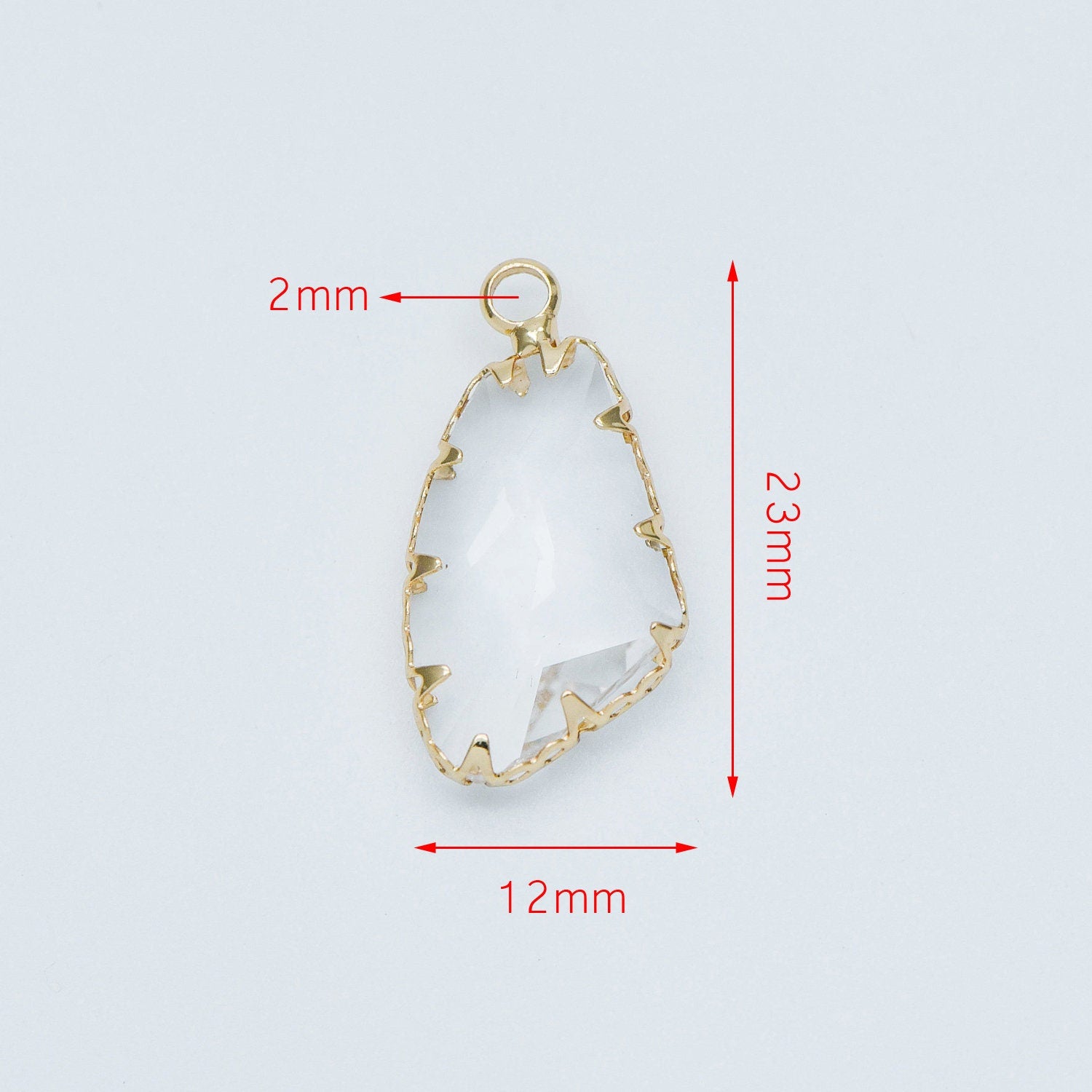 4pcs Gold Framed Clear Dangle Charms, Gold plated Brass Crystal Glass Pendants (GB-550)