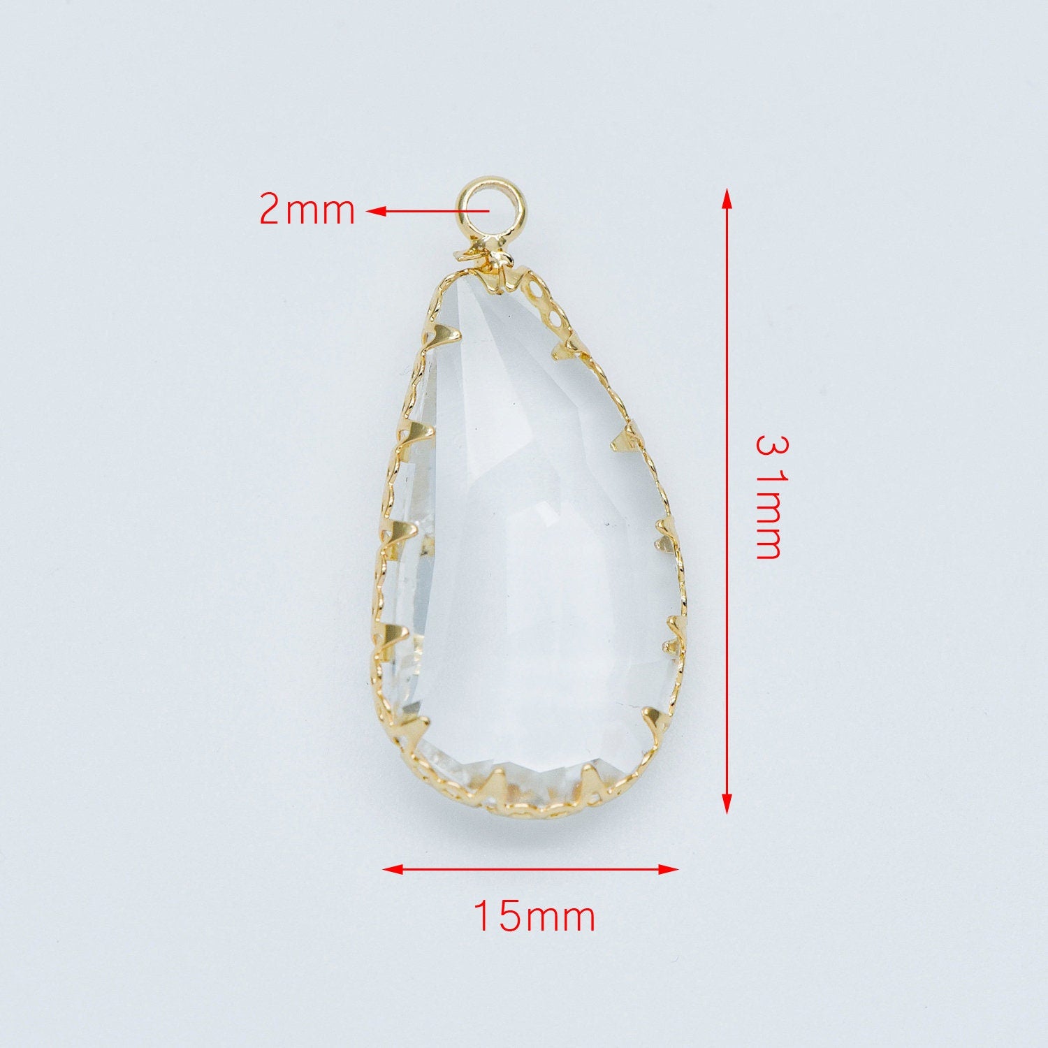 4pcs Gold Framed Clear Dangle Charms, Gold plated Brass Crystal Glass Pendants (GB-550)