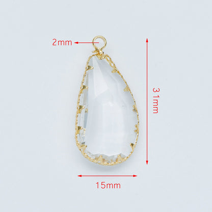 4pcs Gold Framed Clear Dangle Charms, Gold plated Brass Crystal Glass Pendants (GB-550)