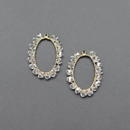 10pcs Gold Oval Beaded Charms 25x19mm, Wired Crystal Glass Beads Geometric Pendants, Dangle Earring Components (GB-552-A)