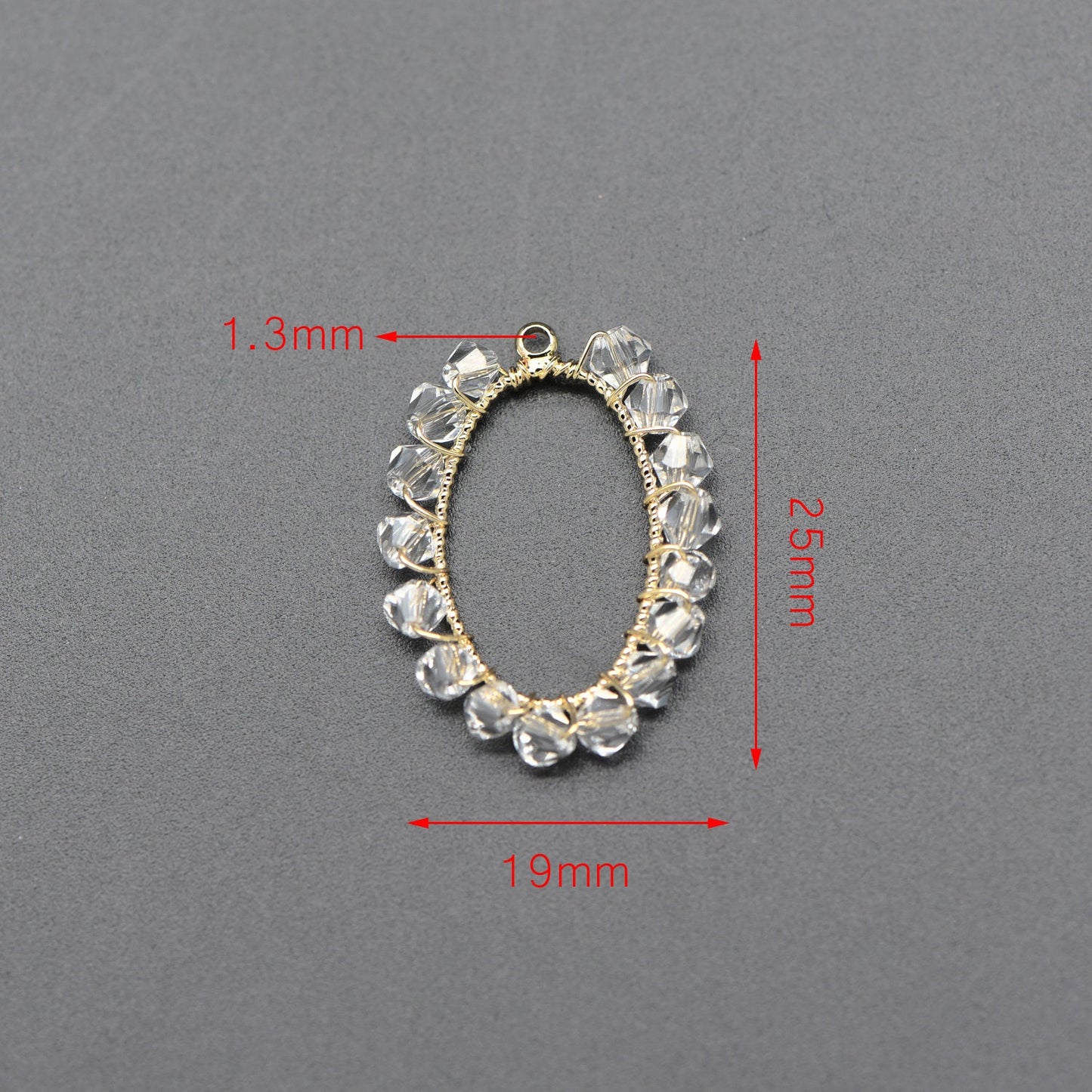 10pcs Gold Oval Beaded Charms 25x19mm, Wired Crystal Glass Beads Geometric Pendants, Dangle Earring Components (GB-552-A)