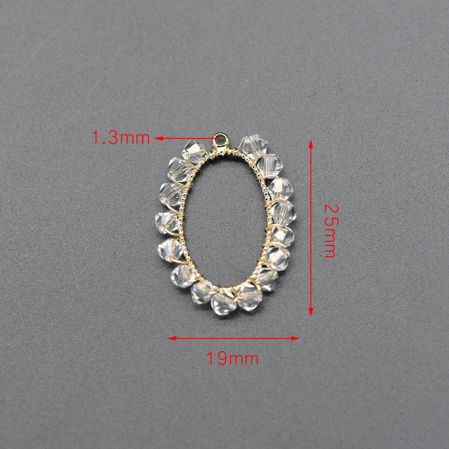 10pcs Gold Oval Beaded Charms 25x19mm, Wired Crystal Glass Beads Geometric Pendants, Dangle Earring Components (GB-552-A)