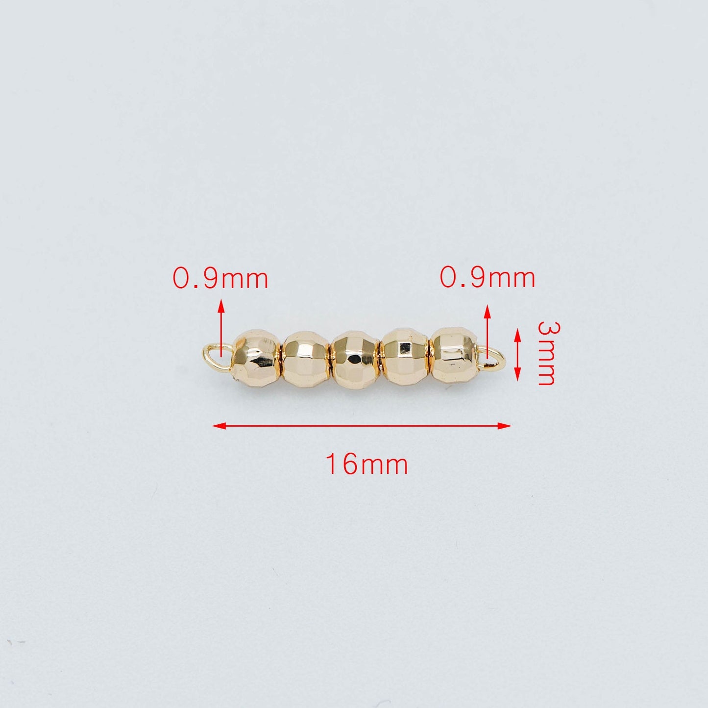 10pcs Gold plated Brass Beaded Connectors 16mm, Faceted Round Beads Bar Charm Pendants (GB-534)