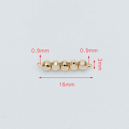 10pcs Gold plated Brass Beaded Connectors 16mm, Faceted Round Beads Bar Charm Pendants (GB-534)