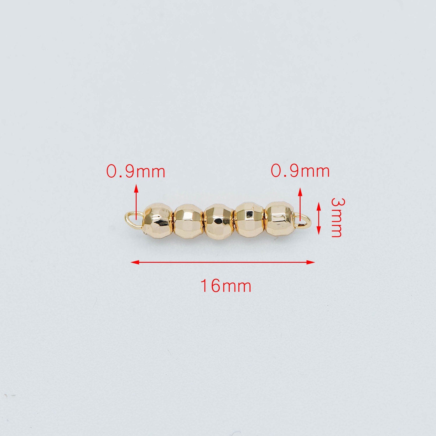 10pcs Gold plated Brass Beaded Connectors 16mm, Faceted Round Beads Bar Charm Pendants (GB-534)
